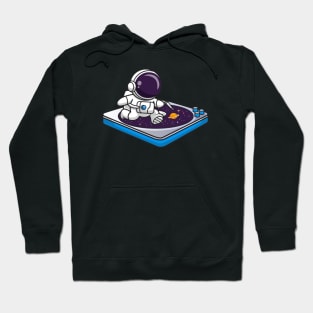 Cute Astronaut Running On Vinyl Space Music Cartoon Hoodie